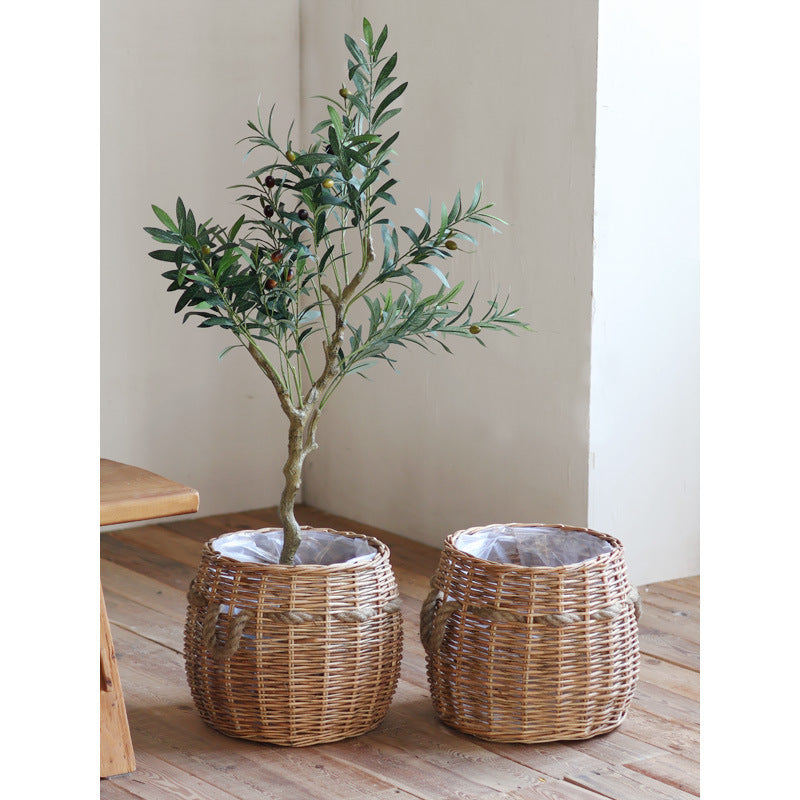 Rustic storage basket with hemp handles