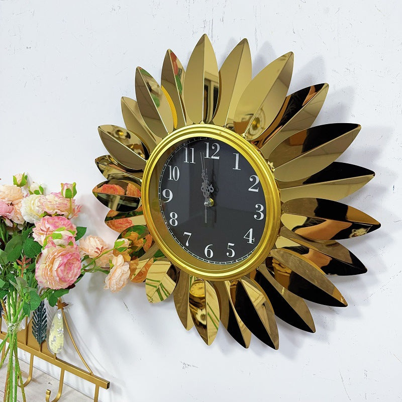 Sunburst Decorative Wall Clock with Leaf Motif