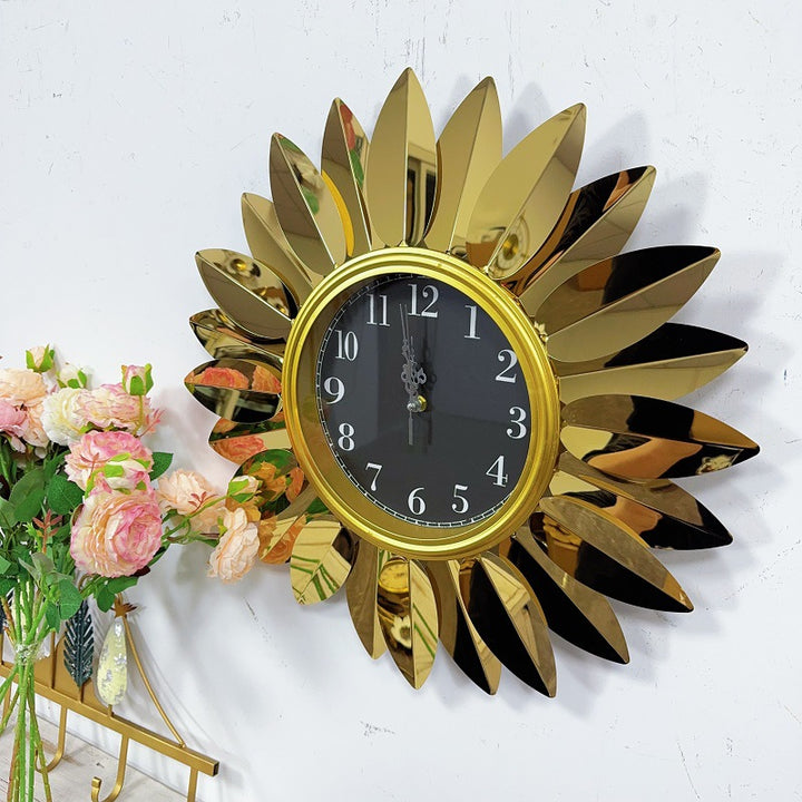 Sunburst Decorative Wall Clock with Leaf Motif