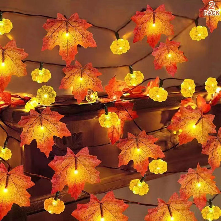 Halloween LED Pumpkin Lantern and Maple Leaf Decorative Fairy Lights