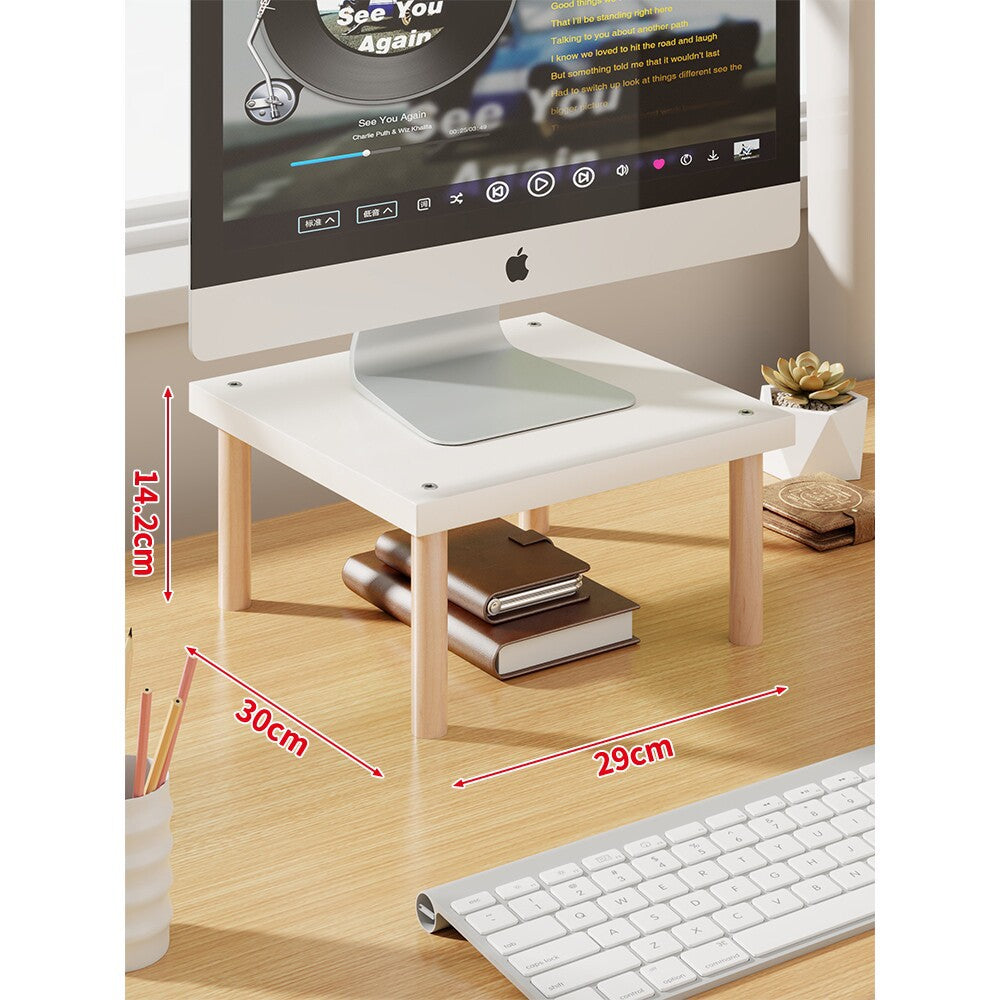 Elevated Wooden-Leg Monitor Riser with Under-Shelf Storage