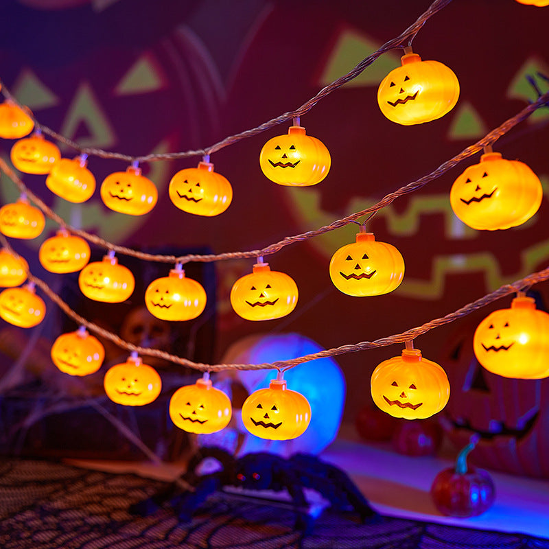 Decorative Halloween string lights with pumpkin motifs