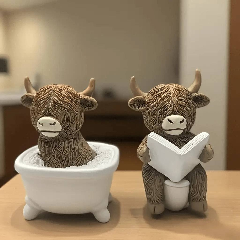 Whimsical Highland Cow Bath Figurine