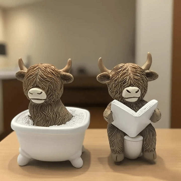 Whimsical Highland Cow Bath Figurine