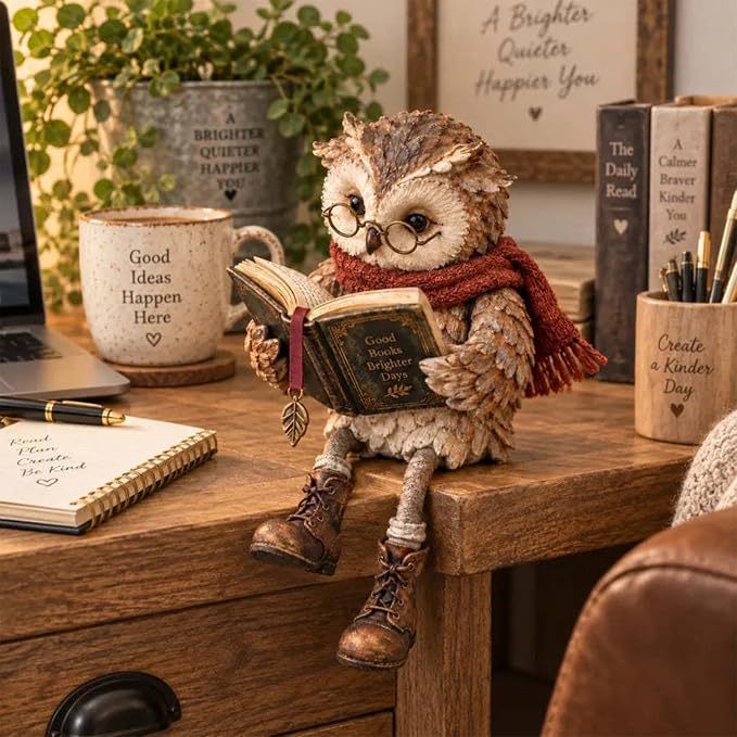 Decorative owl with book and scarf