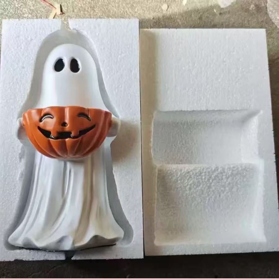 Decorative Ghost Figure with Pumpkin Lantern
