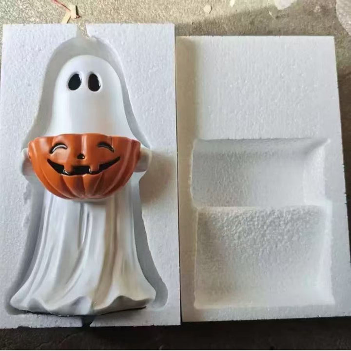 Decorative Ghost Figure with Pumpkin Lantern