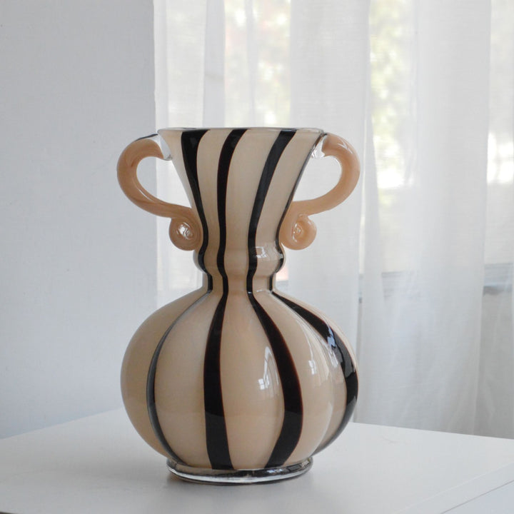 Decorative Handblown Glass Vase with Sculptural Pumpkin Body and Flared Neck