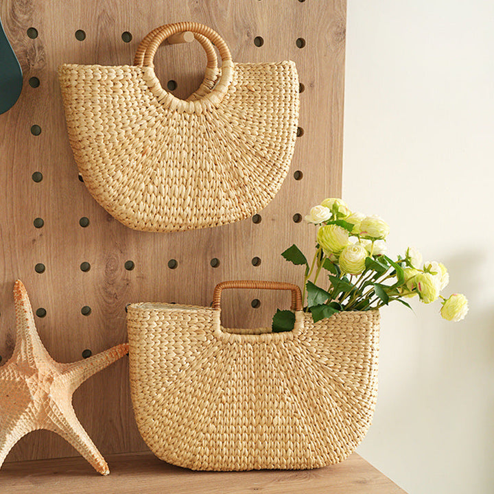 Handmade beach bag made of braided rattan
