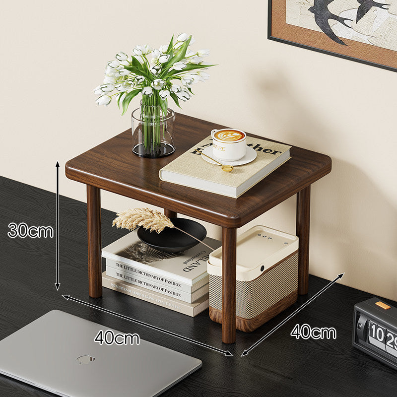 Compact Solid Wood Elevated Desk Display Stand with Under-Shelf Storage and Rounded Leg Design