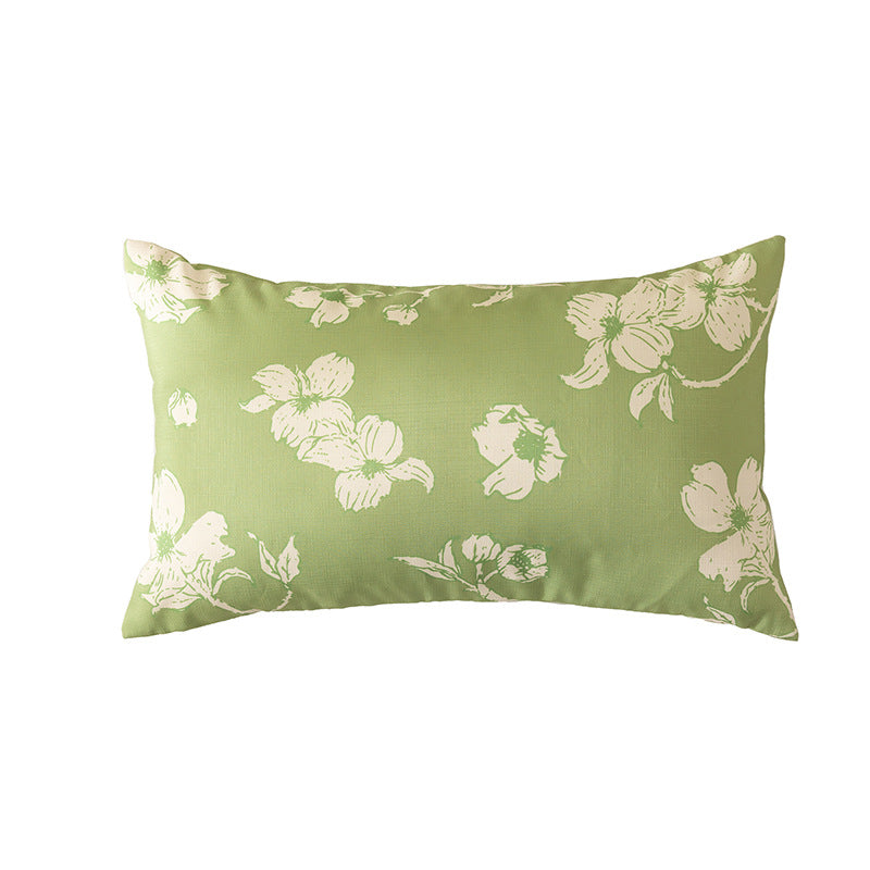 Rectangular decorative cushion with sketchy floral print and fine linen look