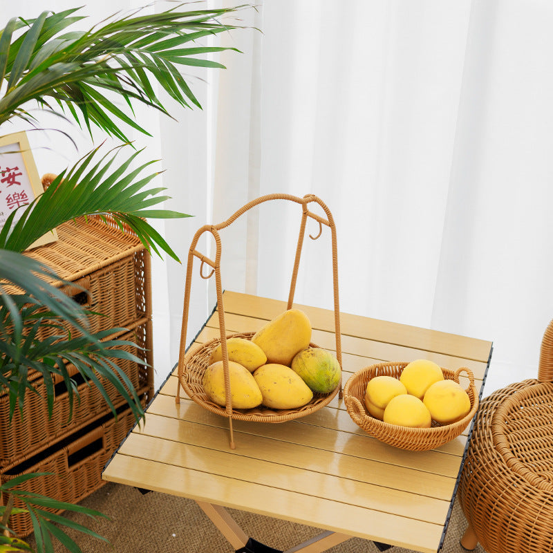 Two-Tiered Woven Fruit Display Stand