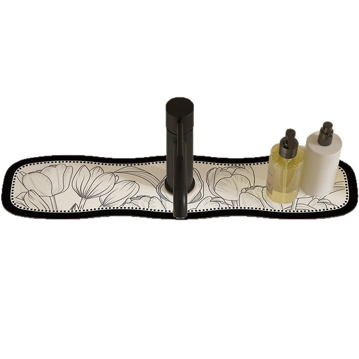 Decorative Semi-Circle Sink Splash Mat with Absorbent Silicone and Floral Sketch Print