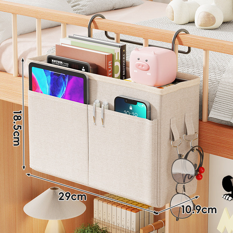 Bedside Hanging Organizer Caddy for Tablets Books Glasses with Over-Rail Metal Hooks