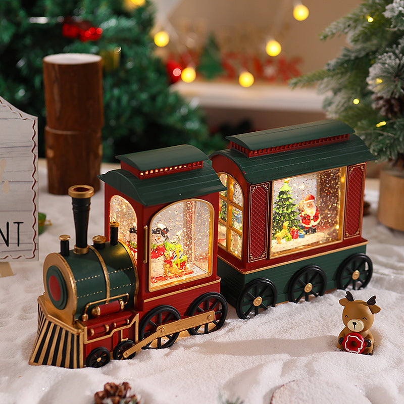 Nostalgic Christmas Train Lantern with Moving Santa