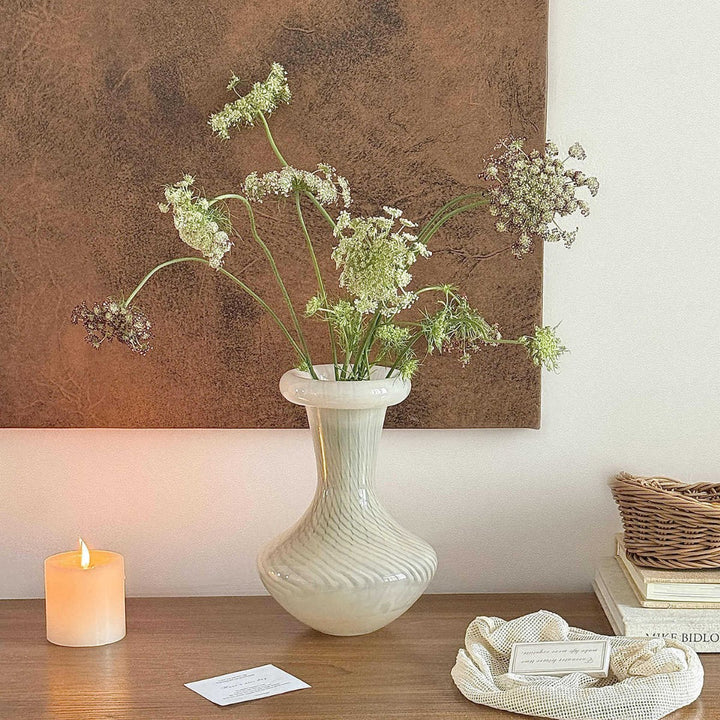 Hand-Blown Hourglass-Shaped Decorative Glass Vase with Narrow Neck