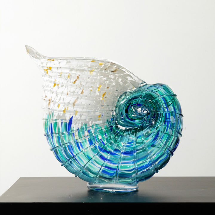 Hand-Blown Nautilus Shell Glass Decorative Sculpture Vase