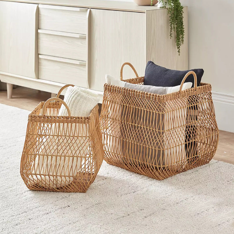 Playful storage basket made of handwoven wicker