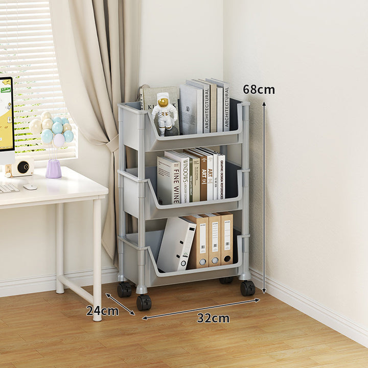 Compact Tiered Rolling Plastic Storage Cart with Swivel Casters and Front File Access