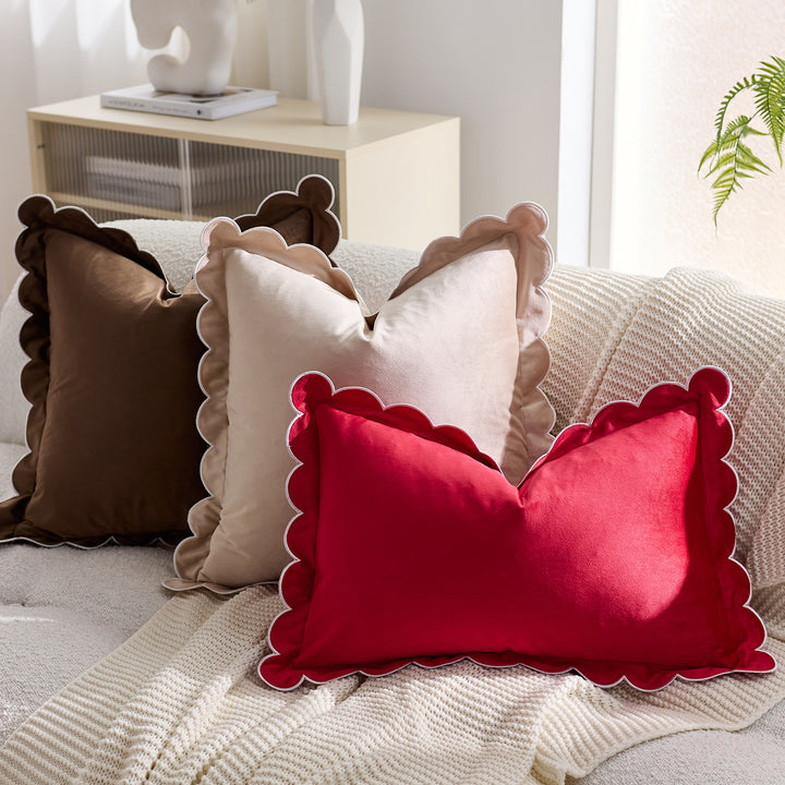 Plush Scalloped Velvet Throw Pillow Cover