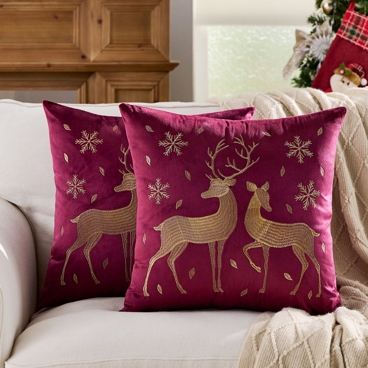 Decorative Holiday Throw Pillow with Deer Silhouette