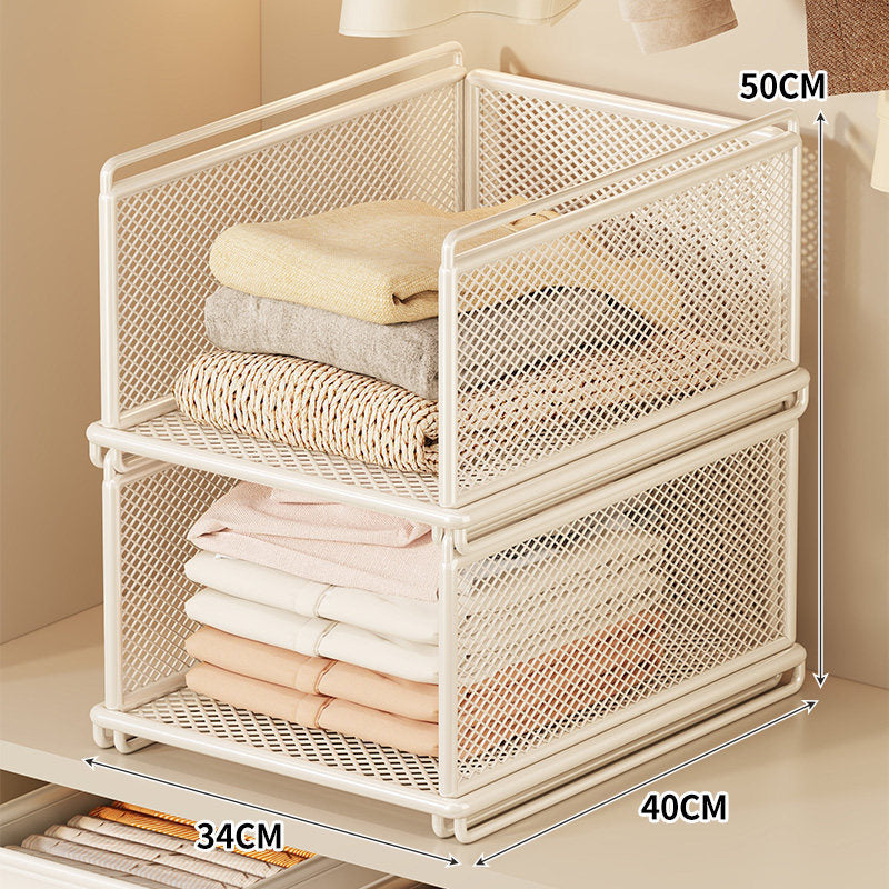 Stackable Metal Mesh Closet Storage Drawer Bin with Sliding Nesting Frame