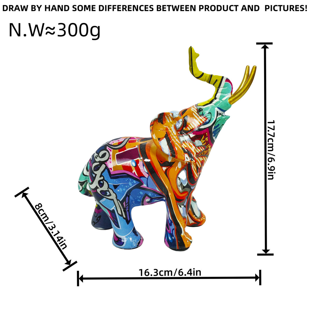 Artistic elephant figure with colorful design