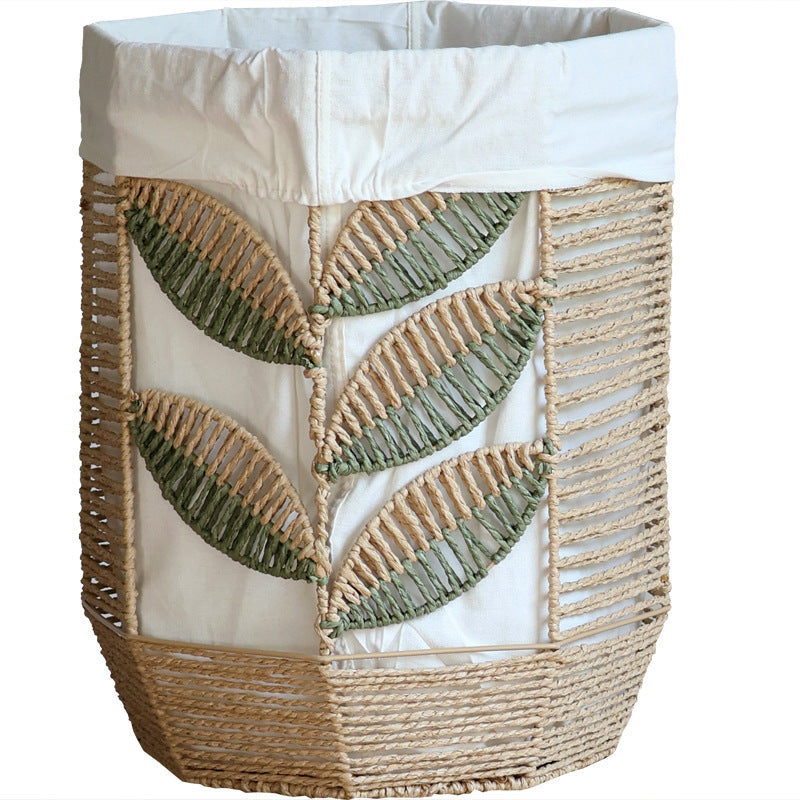 Rustic laundry basket with floral pattern