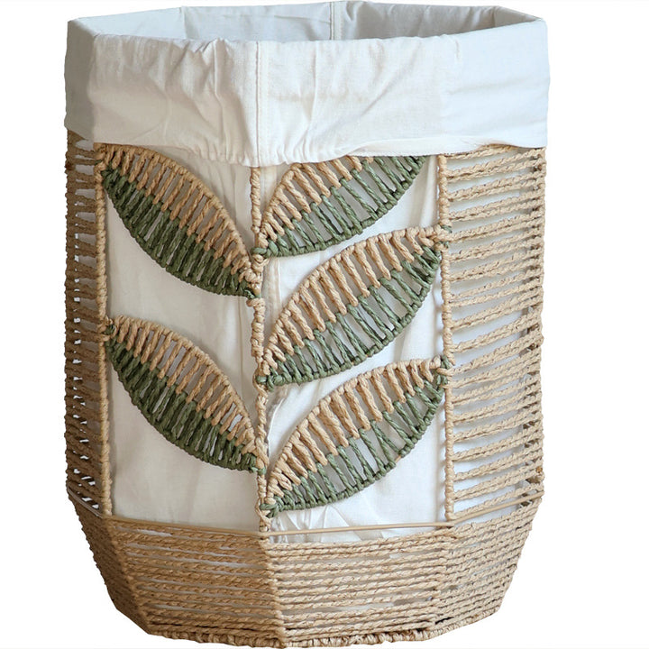 Rustic laundry basket with floral pattern