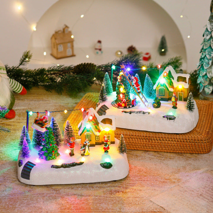 Shopping center Christmas village with luminous figures