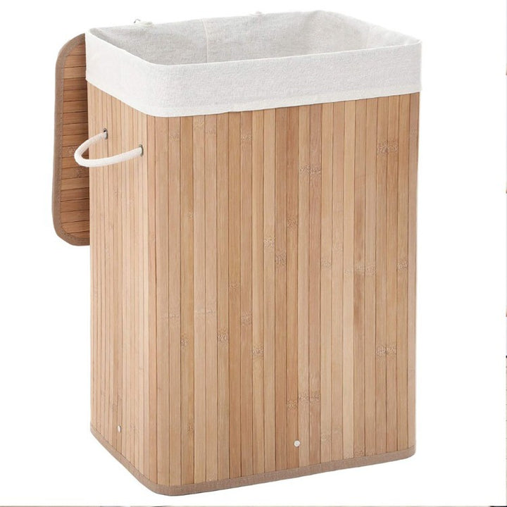 Laundry basket made of natural bamboo with removable cover