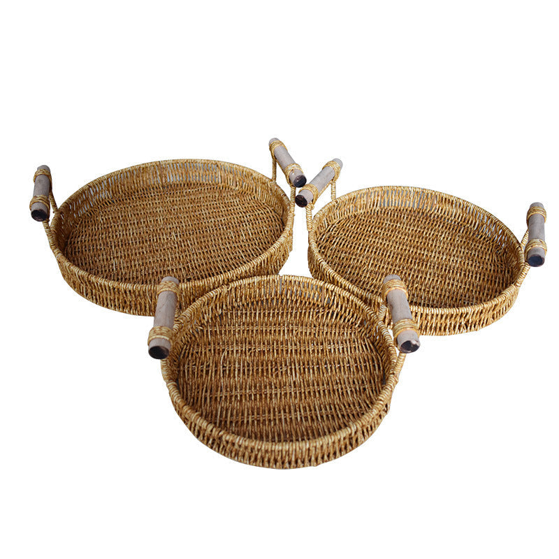 Handcrafted Natural Woven Serving Tray Set