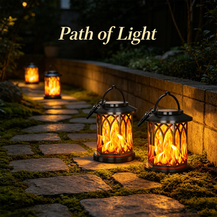 Outdoor Solar-Powered Metal Hanging Light with Decorative Grid and Flickering LED Candle