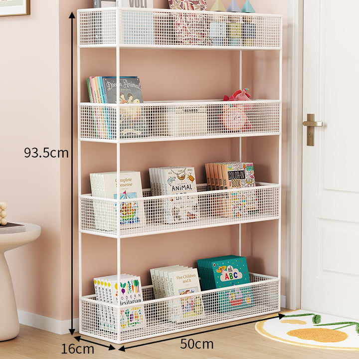 Industrial Metal Mesh Four-Tier Narrow Bookshelf Organizer