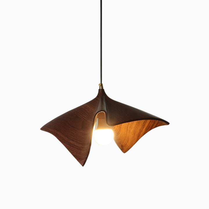 Organic Curved Wood-Look Resin Pendant Light with Draped Petal Shade