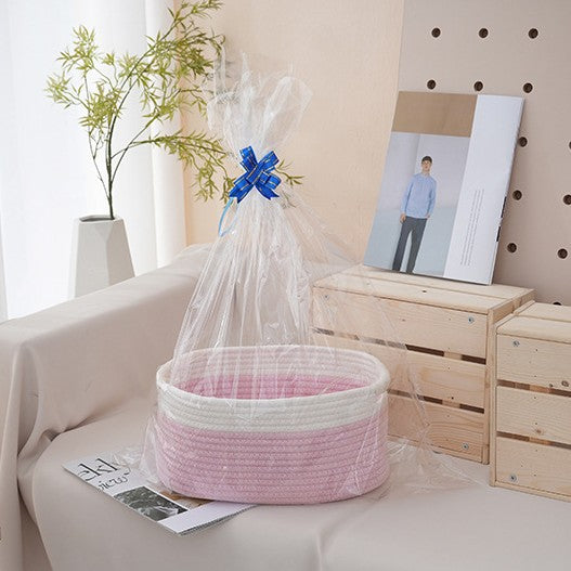 Natural storage basket with ribbons