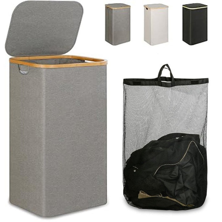 Multifunctional laundry storage box with bamboo lid