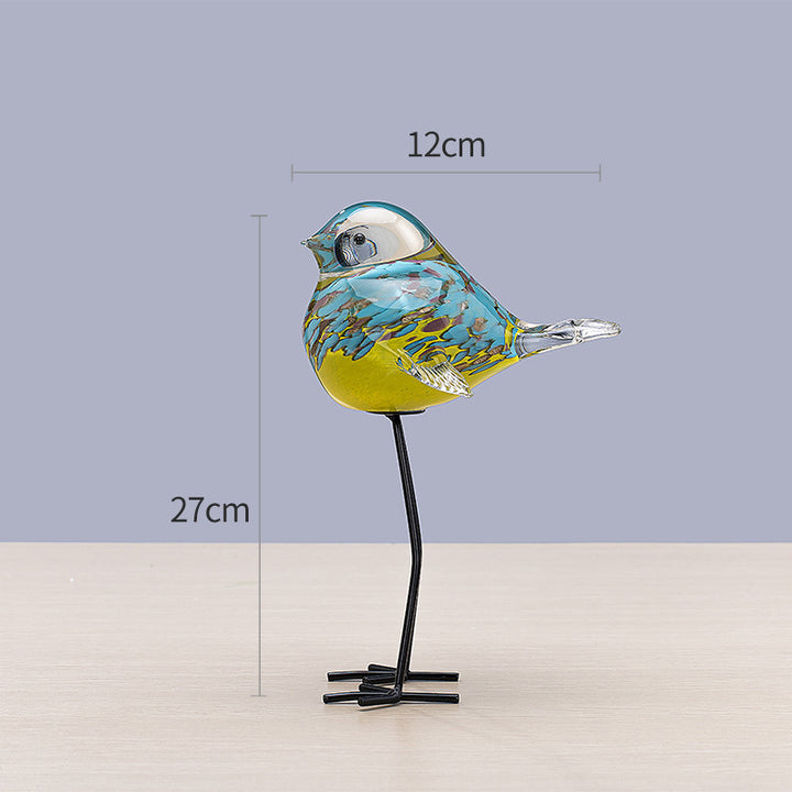 Hand-Blown Art Glass Standing Bird Sculpture on Metal Legs