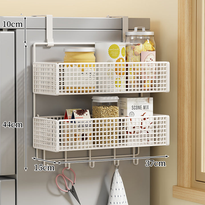 Over-Door Two Tier Metal Mesh Hanging Kitchen Storage Basket Organizer with Hooks