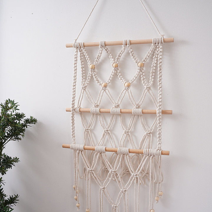 Macrame Wall Hanging with Natural Wood Accents