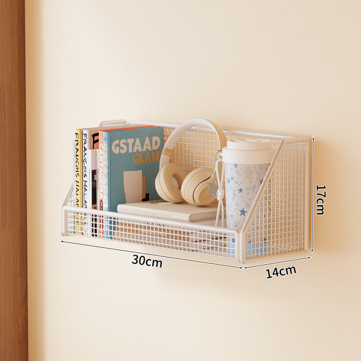 Wall-mounted mesh storage shelf