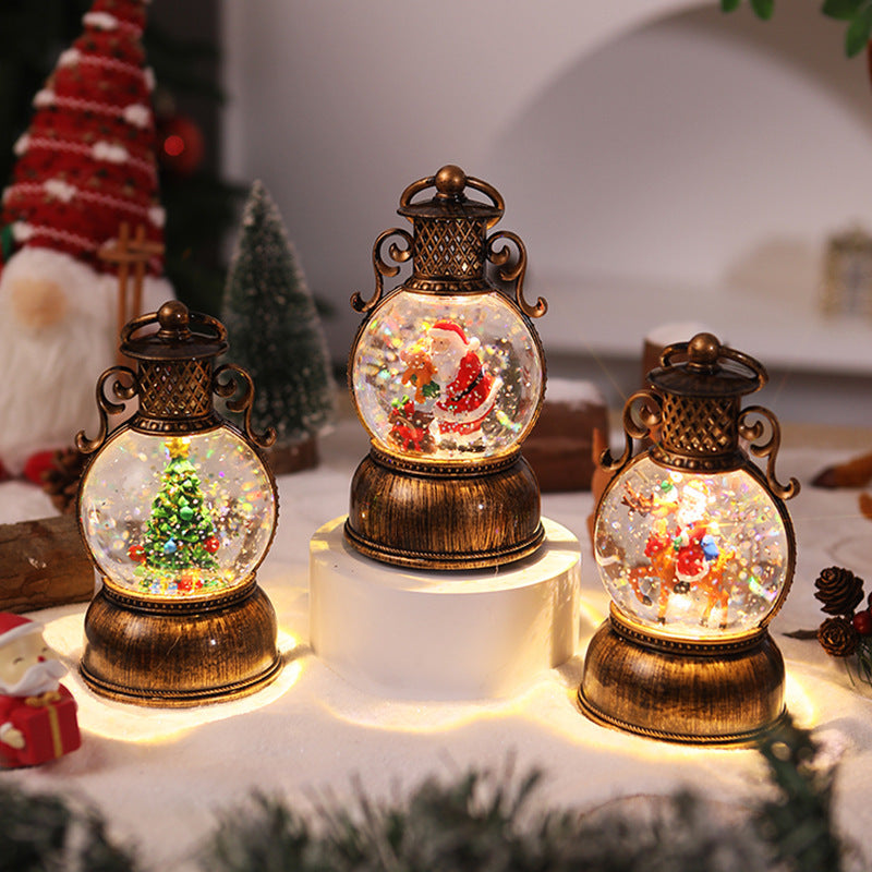 Nostalgic Christmas lantern with movable snowman scene
