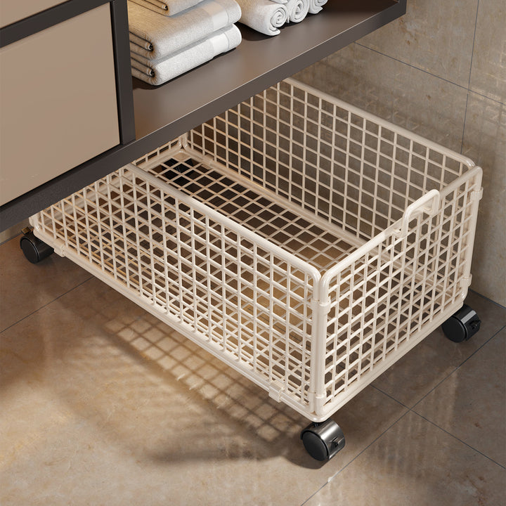 Under-Cabinet Low-Profile Rolling Mesh Storage Crate with Four Swivel Locking Casters