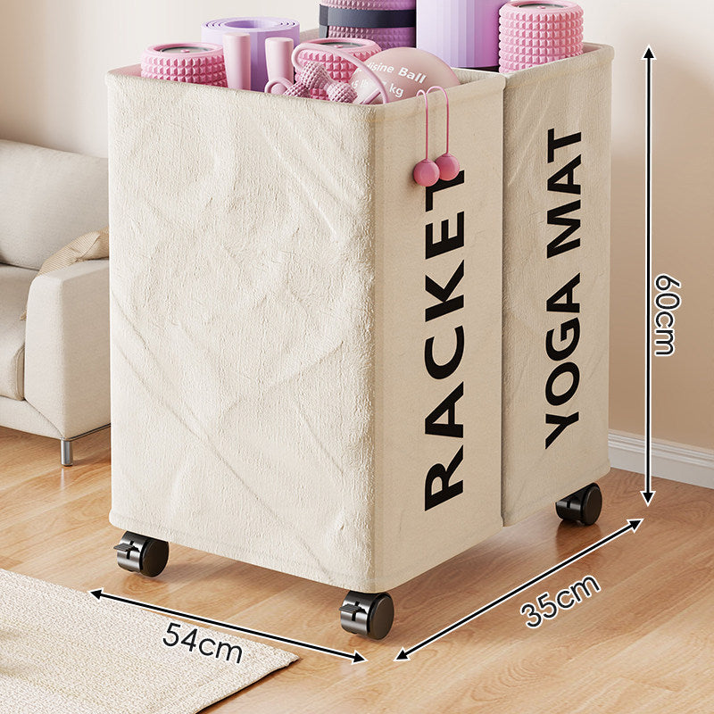 Rolling Double-Compartment Sports Equipment Storage Hamper Organizer