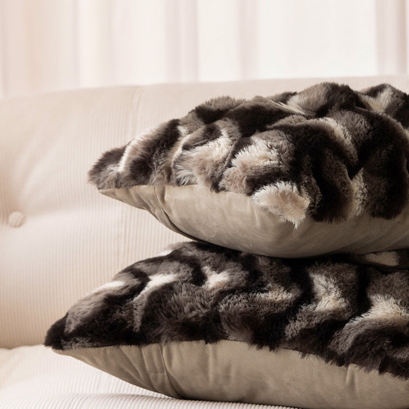 Rectangular decorative faux fur pillow cover with chevron relief texture
