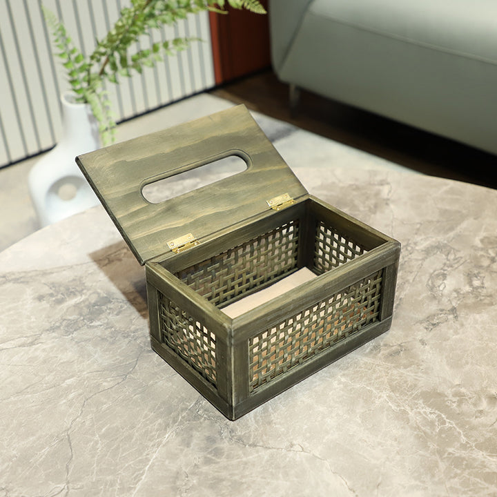 Wooden Tissue Box with Woven