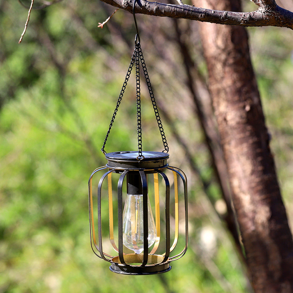 Outdoor Solar Hanging Lights in Metal Cage with Warm LED Candle Light