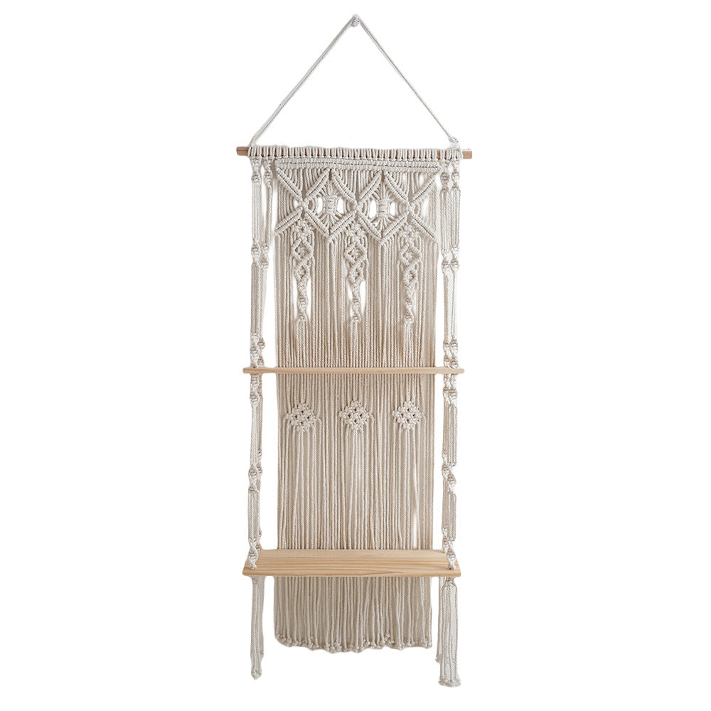 Macramé Wall Shelf with Natural Wood Accents
