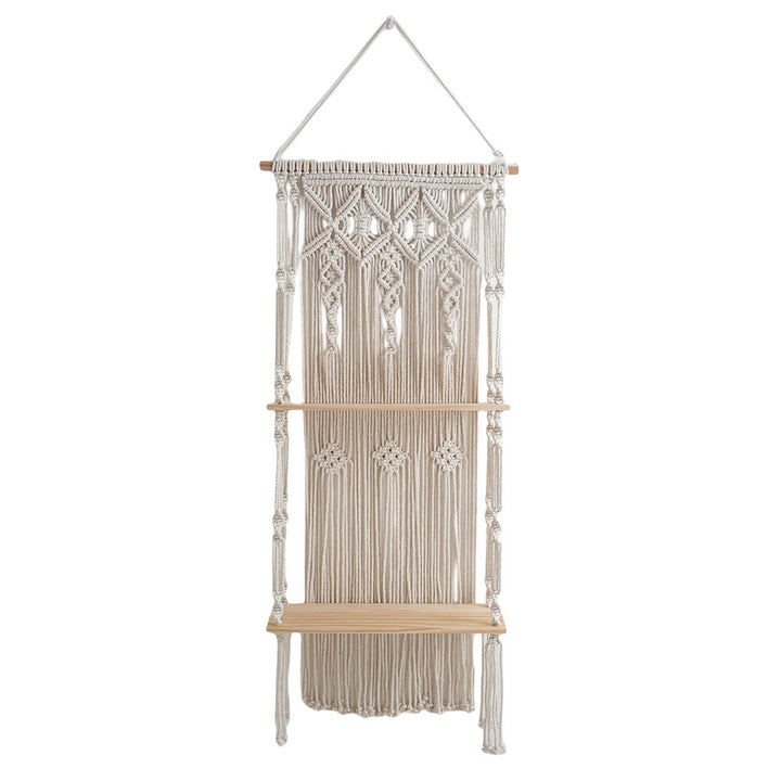 Macramé Wall Shelf with Natural Wood Accents