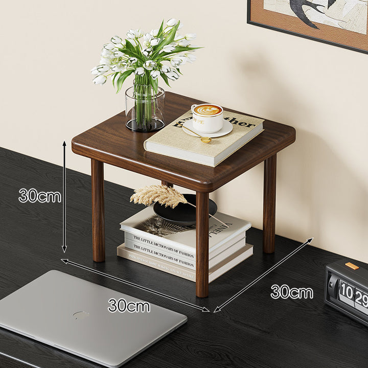 Compact Solid Wood Elevated Desk Display Stand with Under-Shelf Storage and Rounded Leg Design